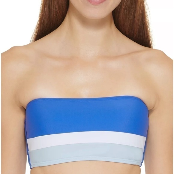DKNY Colorblocked Bandeau Bikini Top swimsuit, swimwear Blue size L - Picture 2 of 7